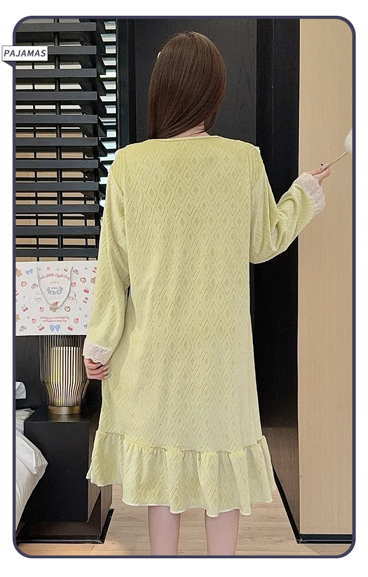 Sleep Beauty French-Style Palace-Inspired Island Velvet Nightdress Women Autumn Winter Sweet Gentle Premium Feel Internet-Famous Loungewear · Wholesale · OEM · Worldwide Shipping - Detail 10