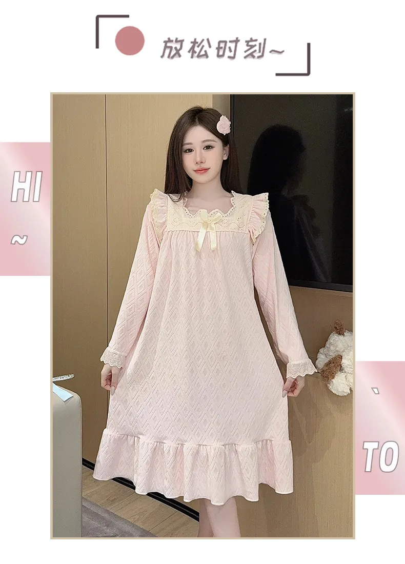 Sleep Beauty French-Style Palace-Inspired Island Velvet Nightdress Women Autumn Winter Sweet Gentle Premium Feel Internet-Famous Loungewear · Wholesale · OEM · Worldwide Shipping - Detail 15