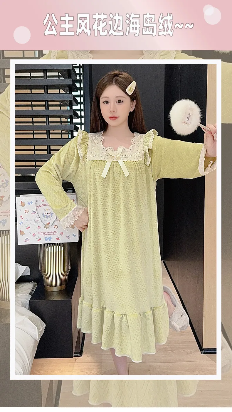 Sleep Beauty French-Style Palace-Inspired Island Velvet Nightdress Women Autumn Winter Sweet Gentle Premium Feel Internet-Famous Loungewear · Wholesale · OEM · Worldwide Shipping - Detail 2
