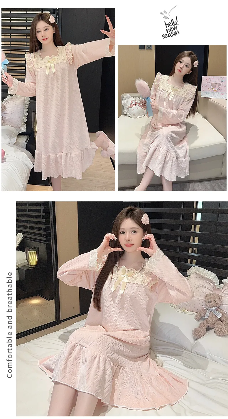 Sleep Beauty French-Style Palace-Inspired Island Velvet Nightdress Women Autumn Winter Sweet Gentle Premium Feel Internet-Famous Loungewear · Wholesale · OEM · Worldwide Shipping - Detail 18