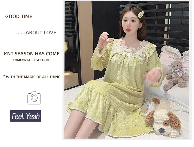 Sleep Beauty French-Style Palace-Inspired Island Velvet Nightdress Women Autumn Winter Sweet Gentle Premium Feel Internet-Famous Loungewear · Wholesale · OEM · Worldwide Shipping - Detail 8