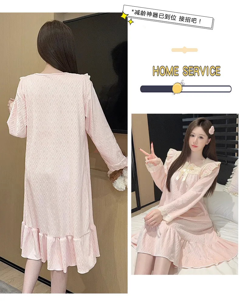 Sleep Beauty French-Style Palace-Inspired Island Velvet Nightdress Women Autumn Winter Sweet Gentle Premium Feel Internet-Famous Loungewear · Wholesale · OEM · Worldwide Shipping - Detail 16