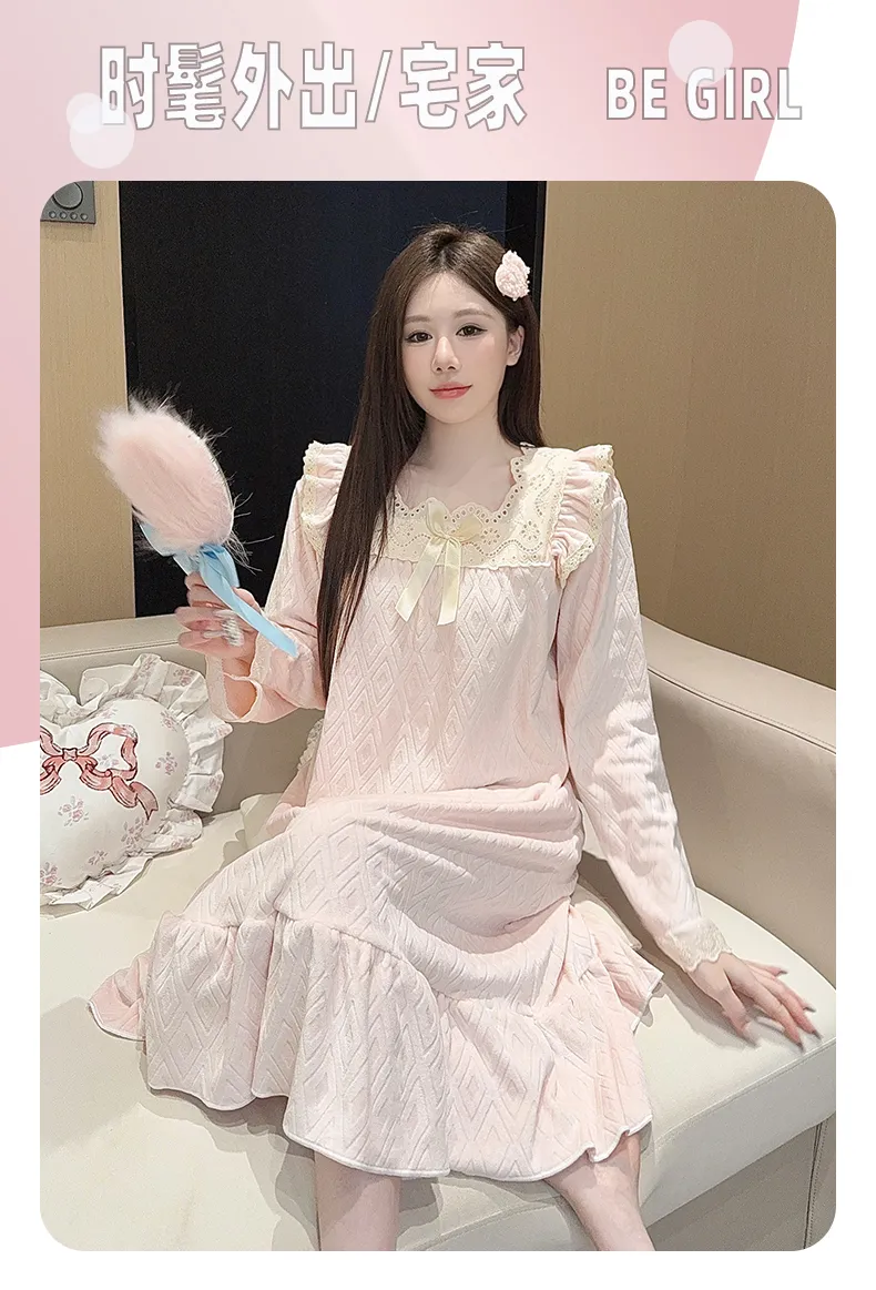 Sleep Beauty French-Style Palace-Inspired Island Velvet Nightdress Women Autumn Winter Sweet Gentle Premium Feel Internet-Famous Loungewear · Wholesale · OEM · Worldwide Shipping - Detail 17