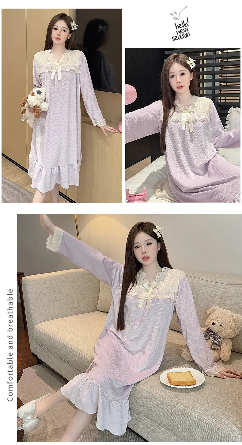 Shuimeifu French Elegant Palace Style Island Velvet Nightdress Women Autumn Winter Sweet Gentle High-End Homewear · Wholesale · OEM · Worldwide Shipping - Detail 18