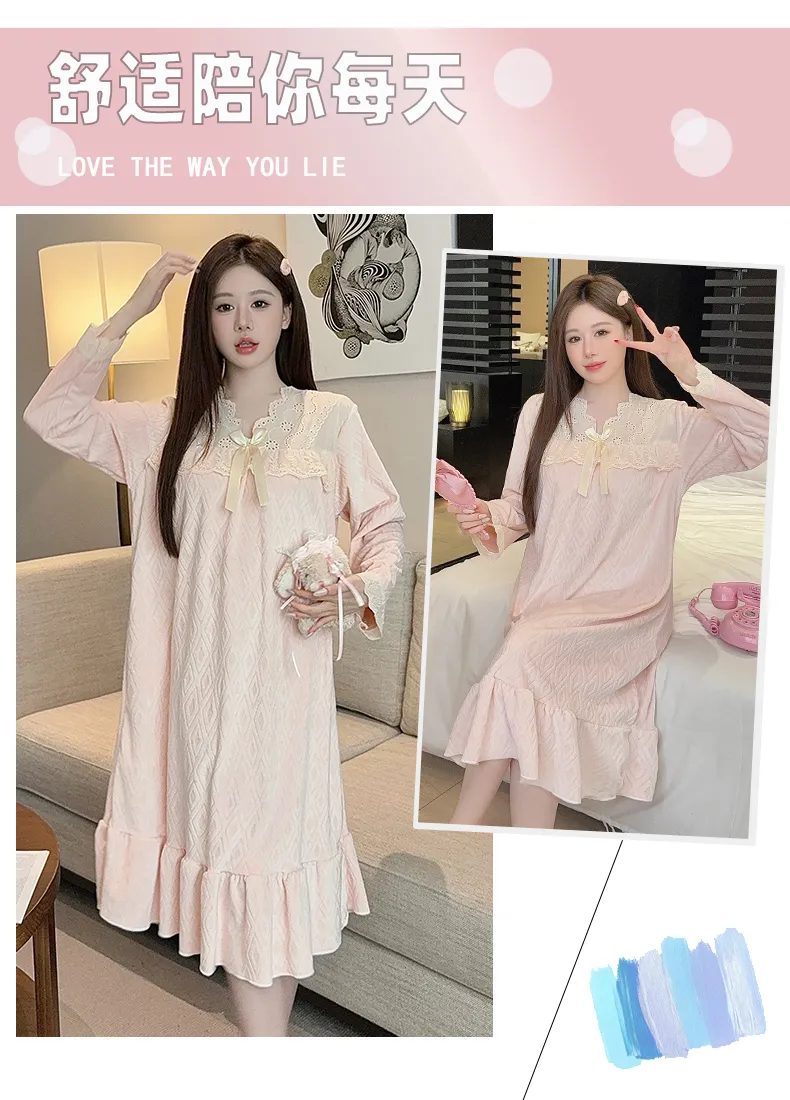 Shuimeifu French Elegant Palace Style Island Velvet Nightdress Women Autumn Winter Sweet Gentle High-End Homewear · Wholesale · OEM · Worldwide Shipping - Detail 7