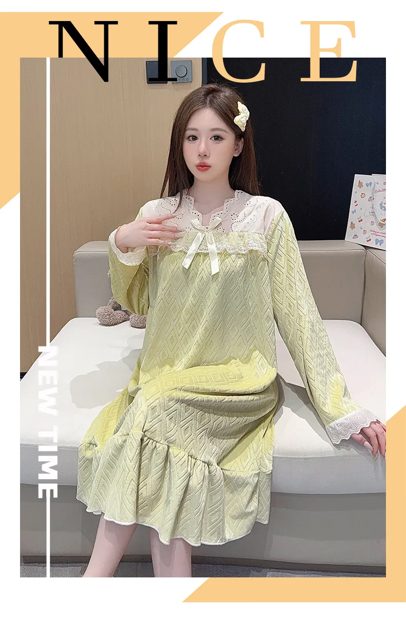 Shuimeifu French Elegant Palace Style Island Velvet Nightdress Women Autumn Winter Sweet Gentle High-End Homewear · Wholesale · OEM · Worldwide Shipping - Detail 11