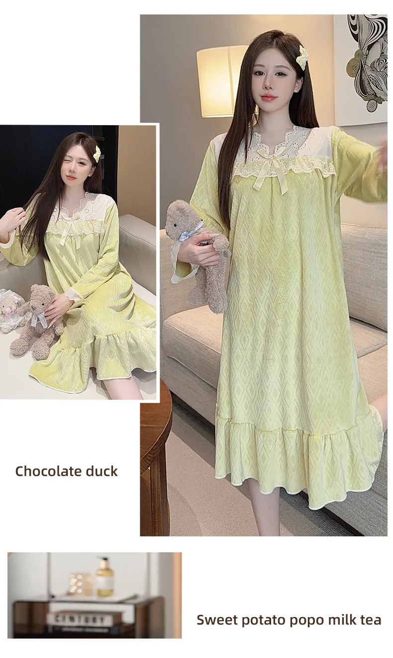 Shuimeifu French Elegant Palace Style Island Velvet Nightdress Women Autumn Winter Sweet Gentle High-End Homewear · Wholesale · OEM · Worldwide Shipping - Detail 12
