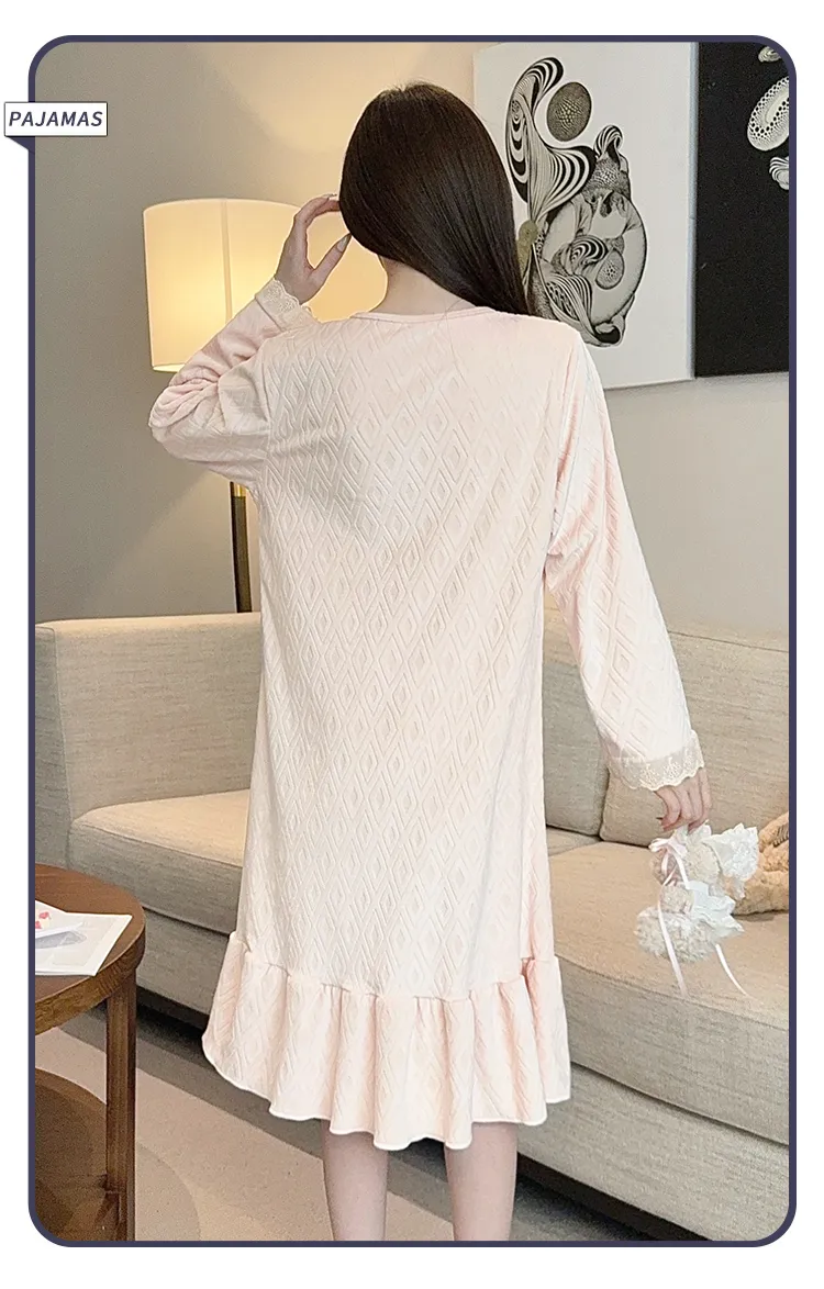 Shuimeifu French Elegant Palace Style Island Velvet Nightdress Women Autumn Winter Sweet Gentle High-End Homewear · Wholesale · OEM · Worldwide Shipping - Detail 10