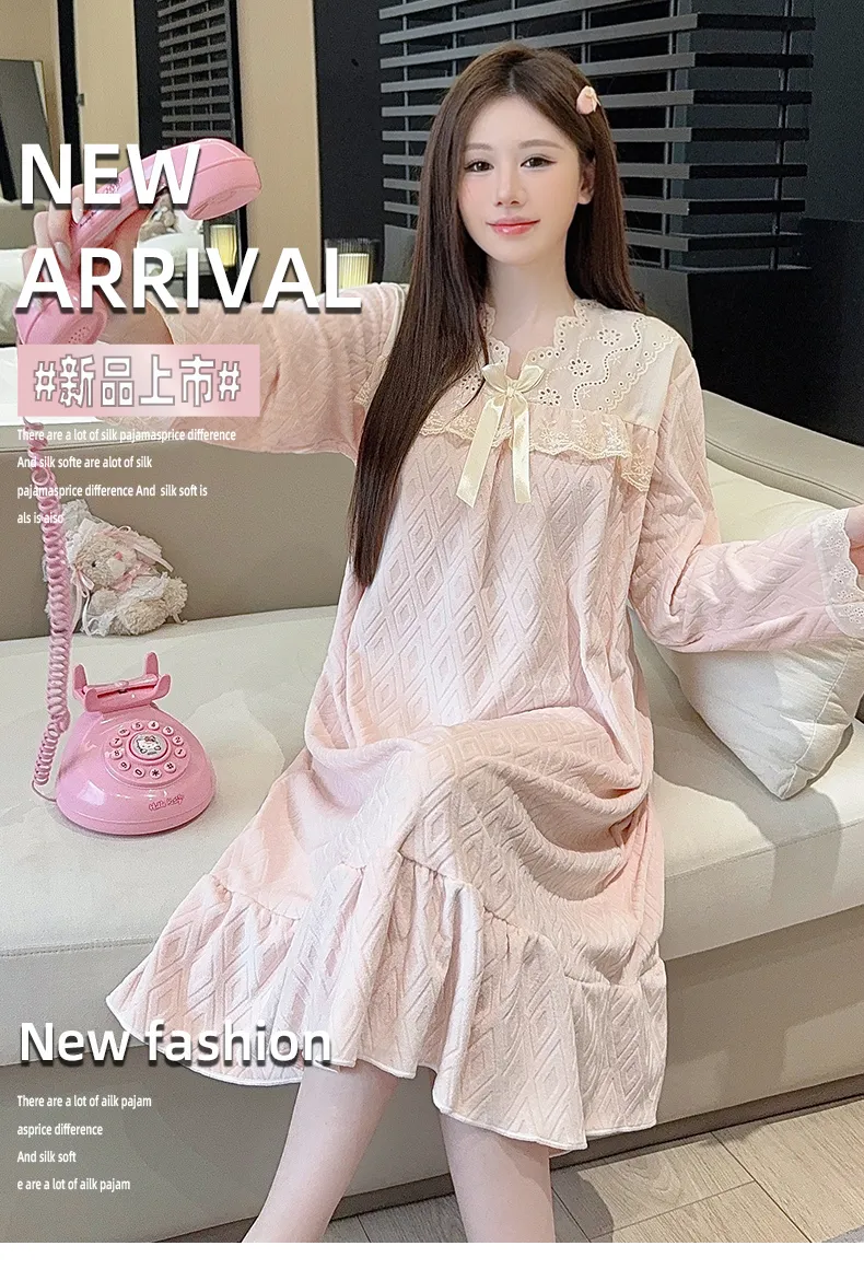 Shuimeifu French Elegant Palace Style Island Velvet Nightdress Women Autumn Winter Sweet Gentle High-End Homewear · Wholesale · OEM · Worldwide Shipping - Detail 1