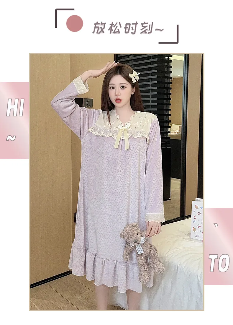 Shuimeifu French Elegant Palace Style Island Velvet Nightdress Women Autumn Winter Sweet Gentle High-End Homewear · Wholesale · OEM · Worldwide Shipping - Detail 15