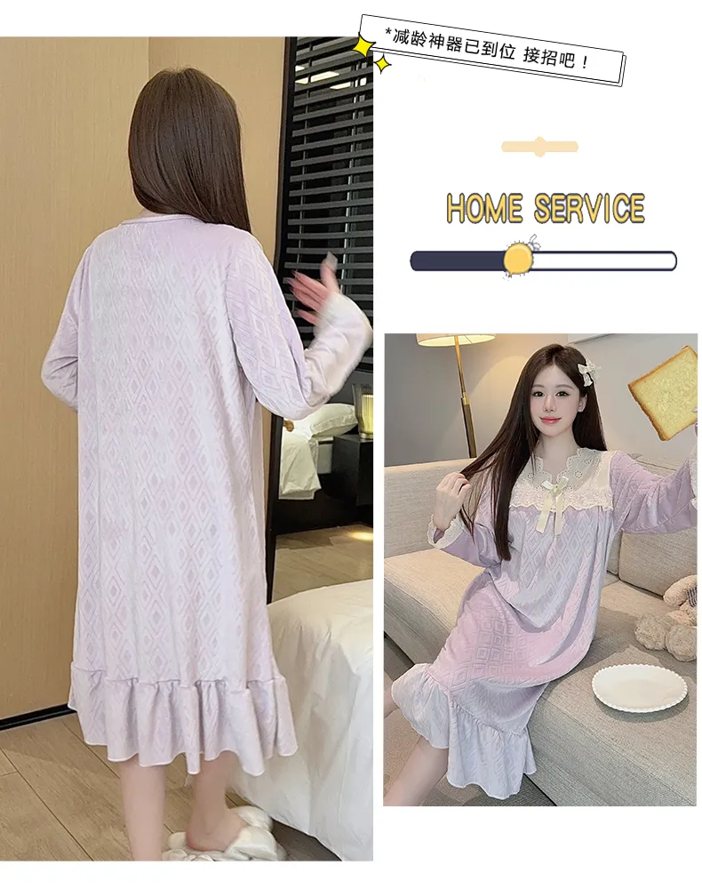 Shuimeifu French Elegant Palace Style Island Velvet Nightdress Women Autumn Winter Sweet Gentle High-End Homewear · Wholesale · OEM · Worldwide Shipping - Detail 16