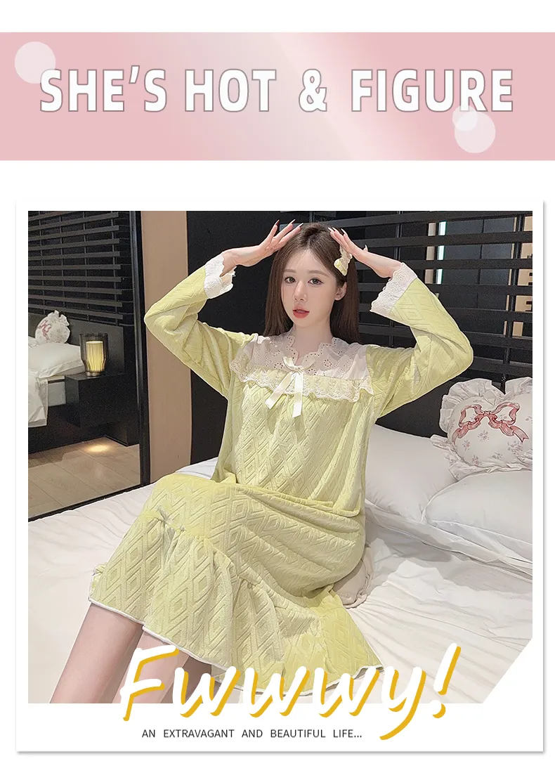 Shuimeifu French Elegant Palace Style Island Velvet Nightdress Women Autumn Winter Sweet Gentle High-End Homewear · Wholesale · OEM · Worldwide Shipping - Detail 13