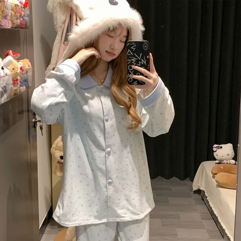 Ensemble pyjama femme lapin sel de mer style coréen, cachemire chaud automne-hiver, manches longues, style ins, imprimé floral, vêtement d'intérieur · Grossiste · OEM · Mondial - View 4