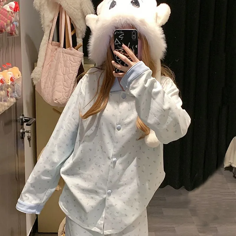 Ensemble pyjama femme lapin sel de mer style coréen, cachemire chaud automne-hiver, manches longues, style ins, imprimé floral, vêtement d'intérieur · Grossiste · OEM · Mondial - Detail 6