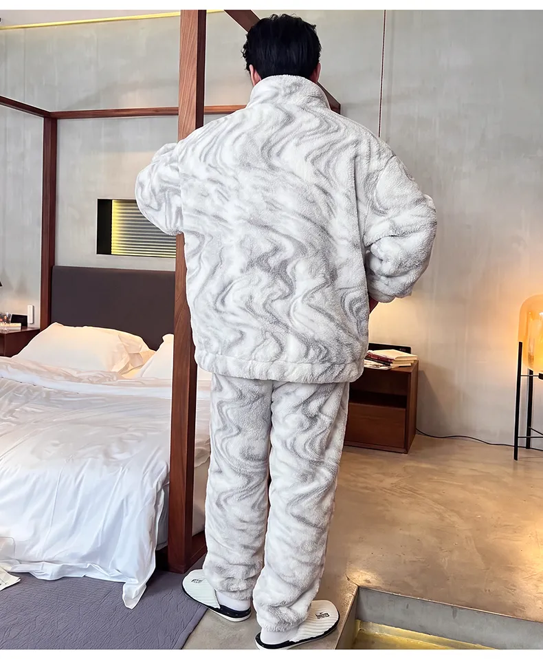 Men's Pajamas Coral Fleece Autumn Winter Thickened Fleece Loose Fit Zipper Loungewear · Wholesale · OEM · Worldwide Shipping - Detail 18