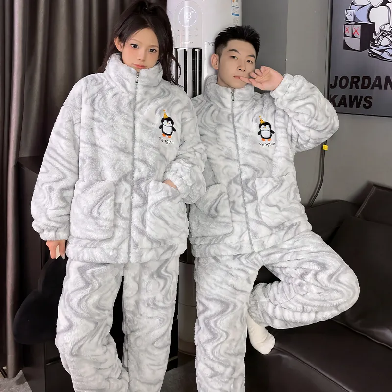 Couple Pajamas Coral Fleece Autumn Winter Thickened Fleece Loose Zipper Loungewear · Wholesale · OEM · Worldwide Shipping - View 1