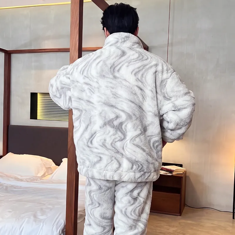 Men's Pajamas Coral Fleece Autumn Winter Thickened Fleece Loose Fit Zipper Loungewear · Wholesale · OEM · Worldwide Shipping - View 1