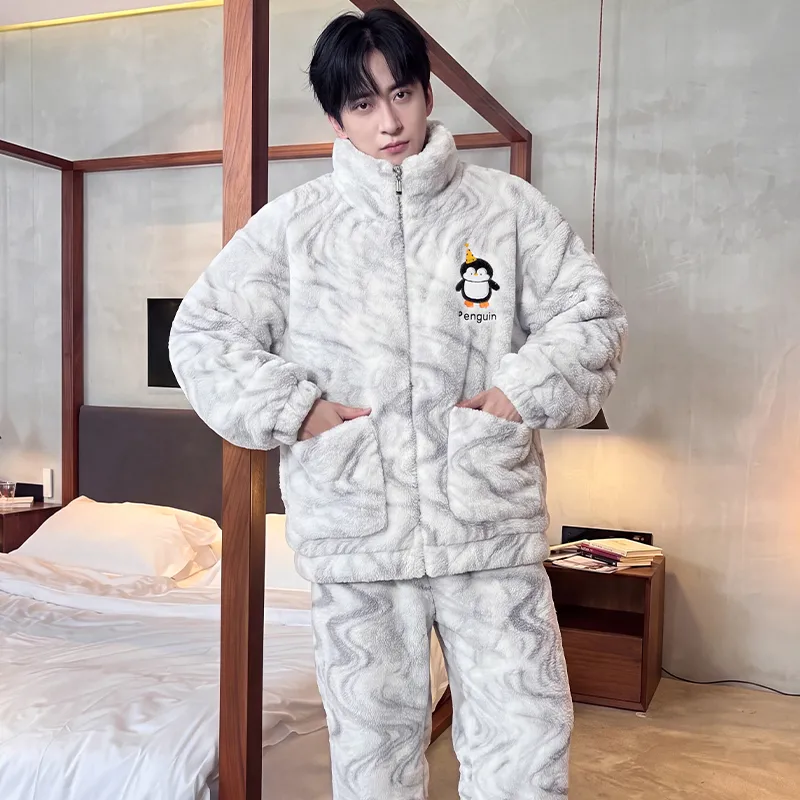 Men's Pajamas Coral Fleece Autumn Winter Thickened Fleece Loose Fit Zipper Loungewear · Wholesale · OEM · Worldwide Shipping
