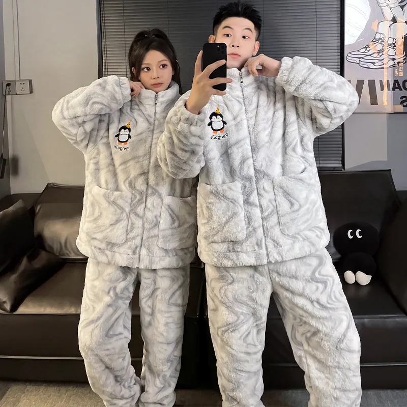 Couple Pajamas Coral Fleece Autumn Winter Thickened Fleece Loose Zipper Loungewear · Wholesale · OEM · Worldwide Shipping