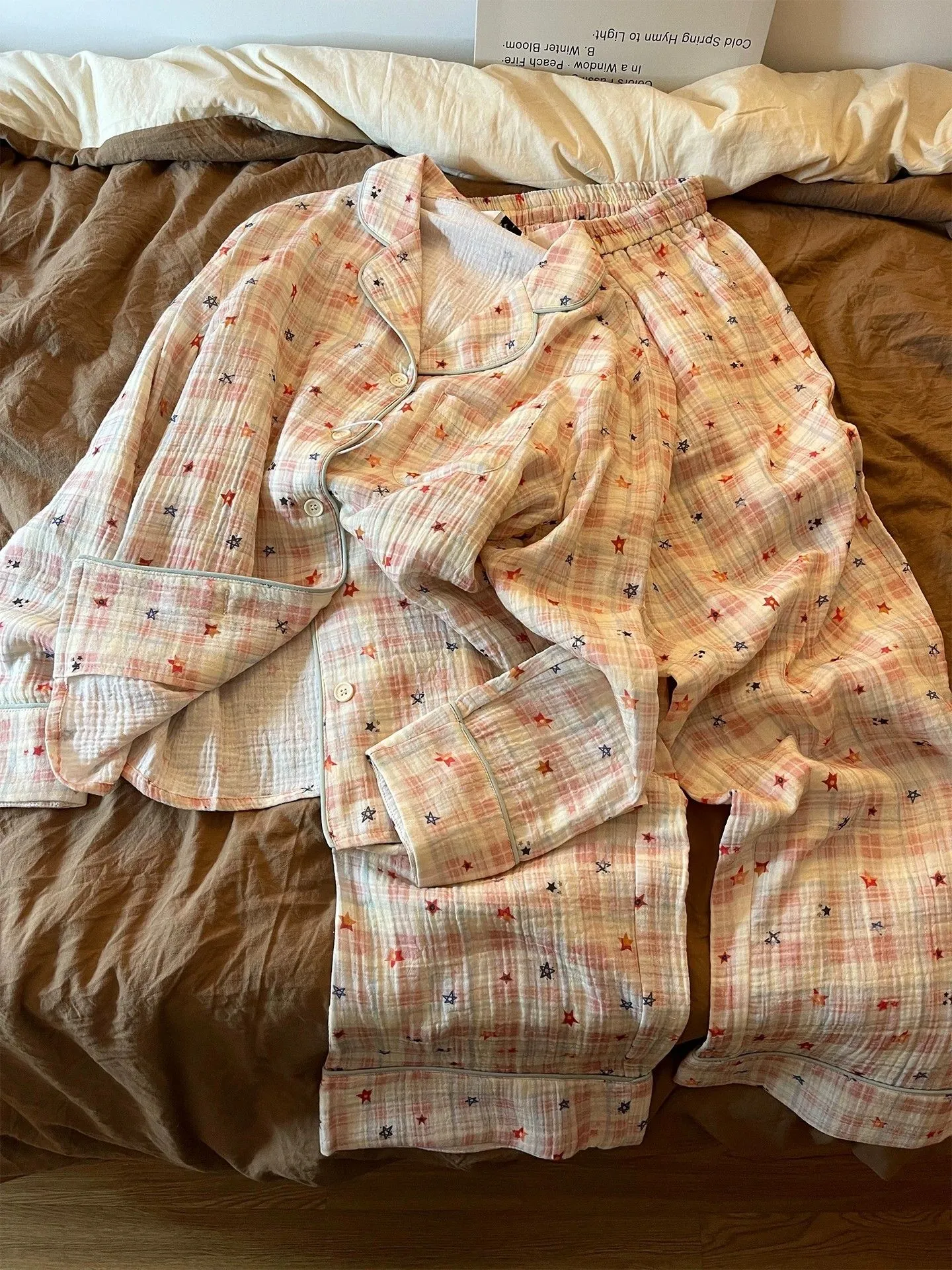 Xinyi Autumn Winter New Star Print Pajama Set Women 140g French Sweet Plaid Loose Casual Loungewear · Wholesale · OEM · Worldwide Shipping - Detail 3