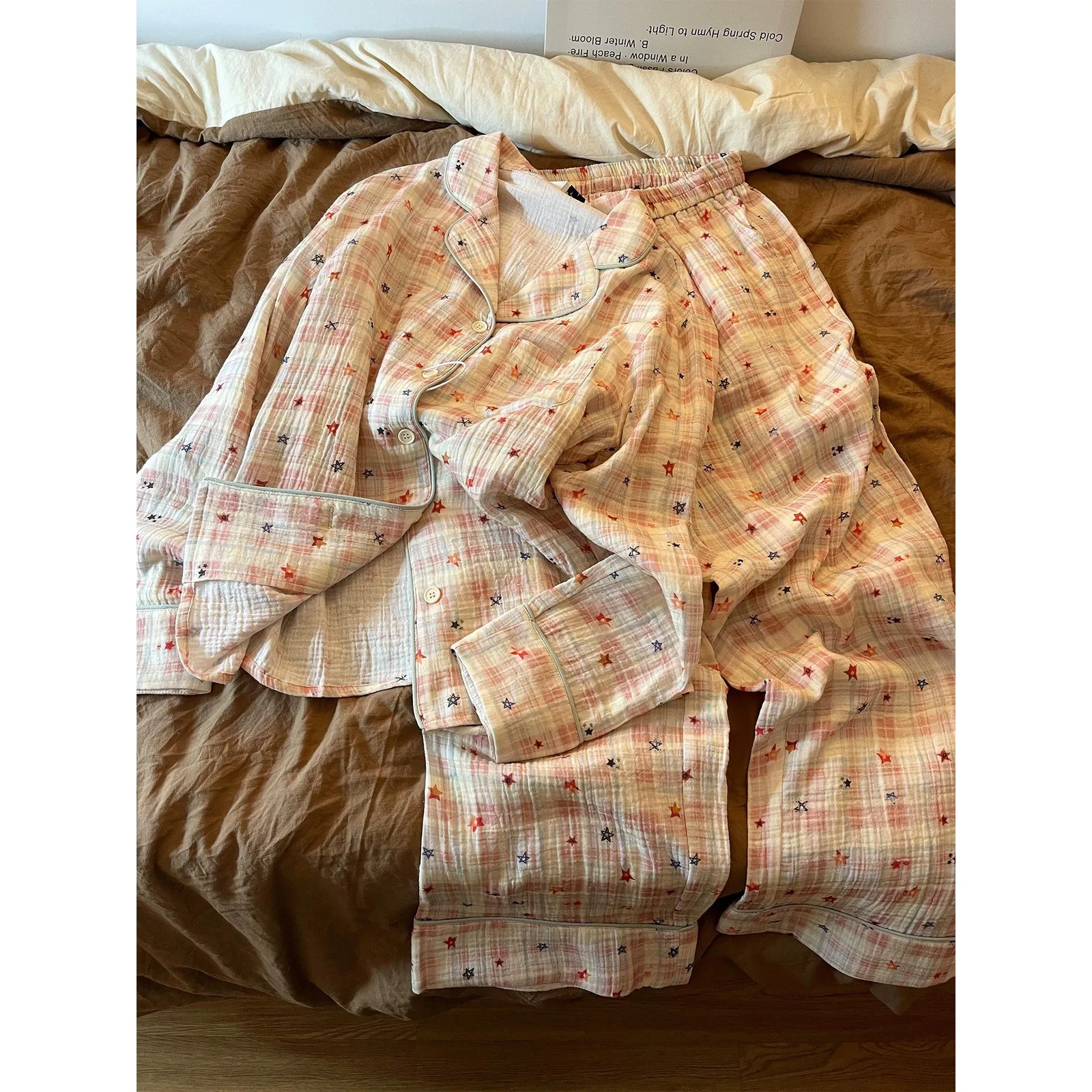 Xinyi Autumn Winter New Star Print Pajama Set Women 140g French Sweet Plaid Loose Casual Loungewear · Wholesale · OEM · Worldwide Shipping