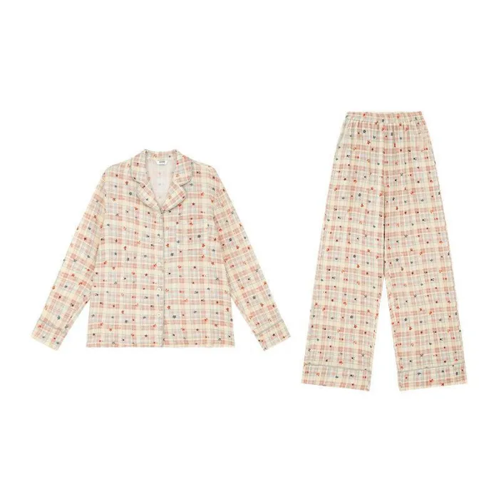 Xinyi Autumn Winter New Star Print Pajama Set Women 140g French Sweet Plaid Loose Casual Loungewear · Wholesale · OEM · Worldwide Shipping - Detail 1