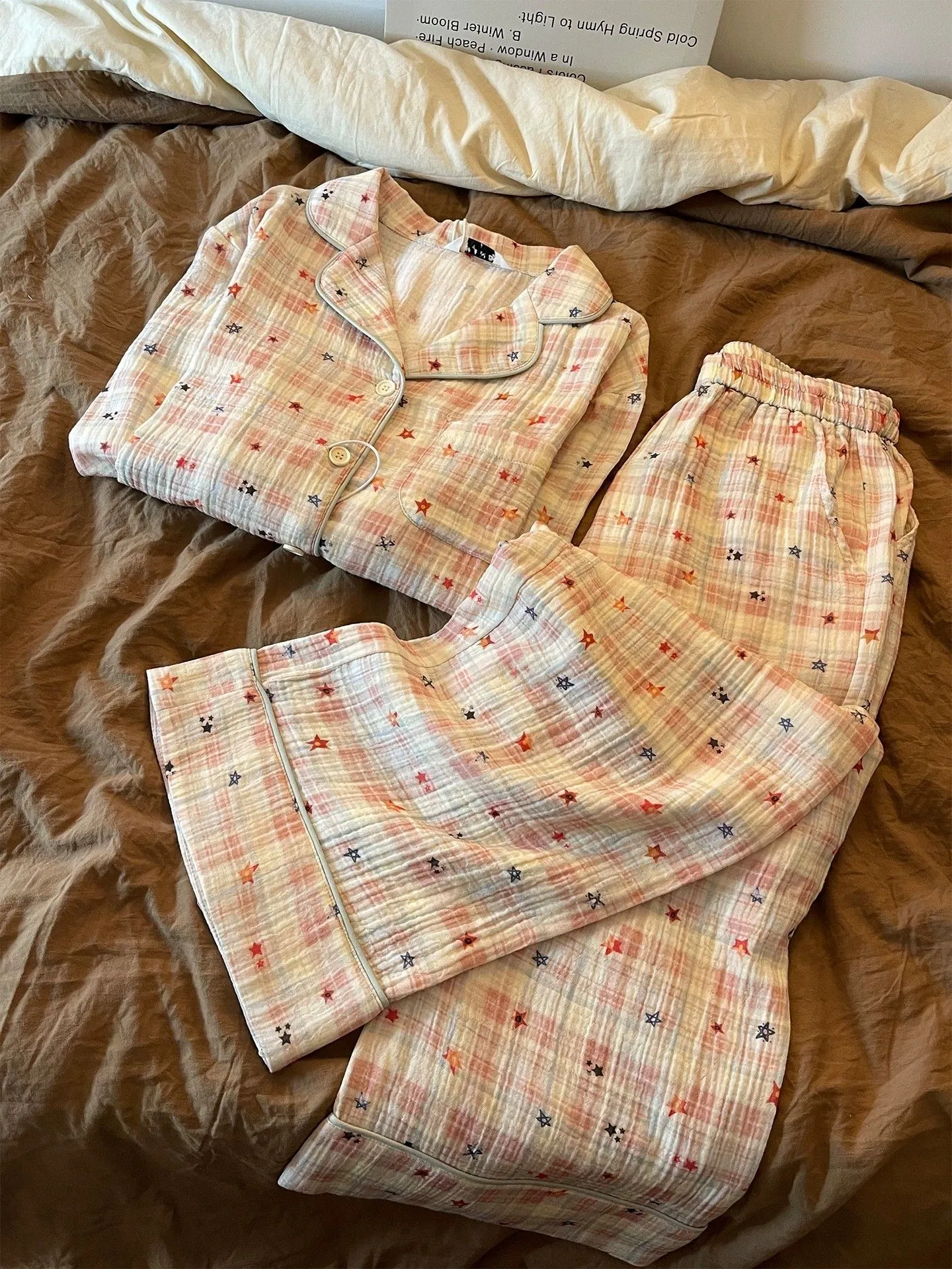 Xinyi Autumn Winter New Star Print Pajama Set Women 140g French Sweet Plaid Loose Casual Loungewear · Wholesale · OEM · Worldwide Shipping - Detail 5