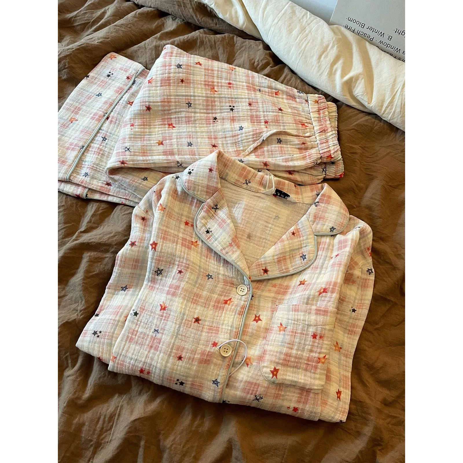 Xinyi Autumn Winter New Star Print Pajama Set Women 140g French Sweet Plaid Loose Casual Loungewear · Wholesale · OEM · Worldwide Shipping - View 3