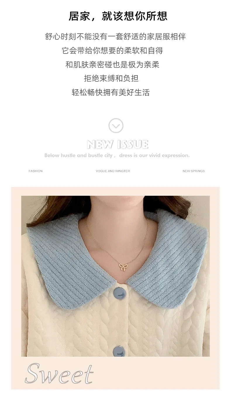 Autumn Winter Women's Pajamas Imitation Cotton Air Layer Round Neck Cardigan Cute Korean Style Print Loungewear Set · Wholesale · OEM · Worldwide Shipping - Detail 8