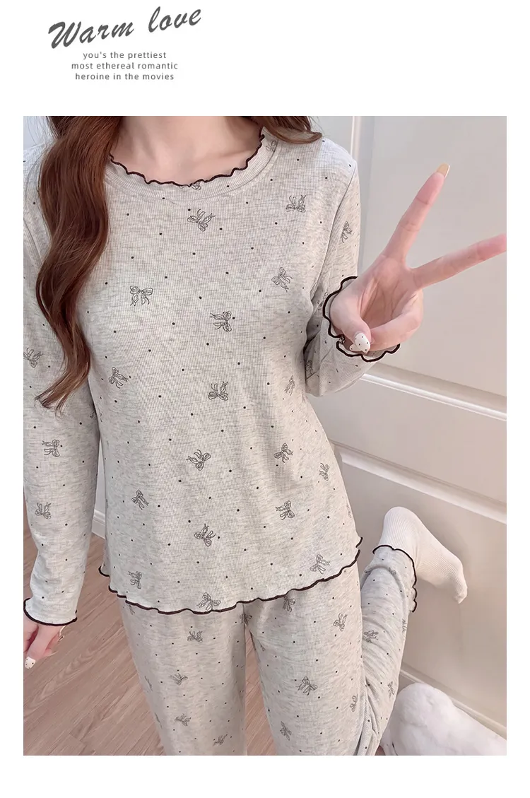 Modal Viscose Fixed Chest Pad Autumn Pajamas Women Long Sleeve Round Neck Cute Wearable Outside Homewear · Wholesale · OEM · Worldwide Shipping - Detail 6