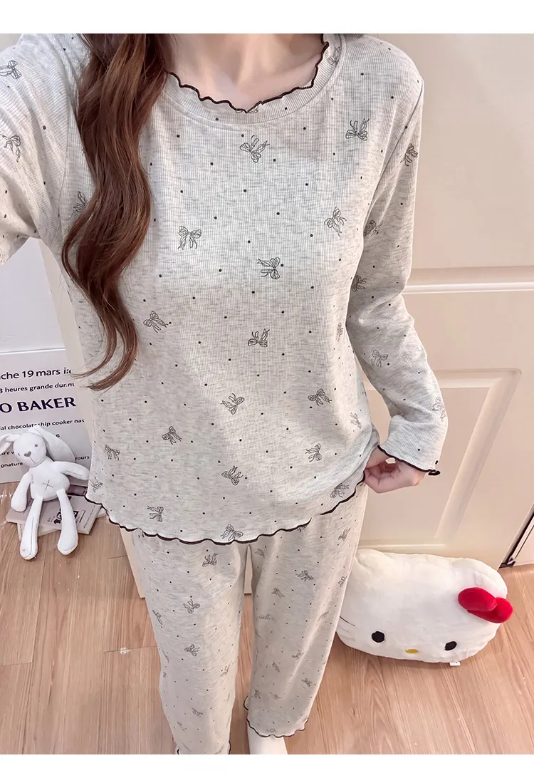 Modal Viscose Fixed Chest Pad Autumn Pajamas Women Long Sleeve Round Neck Cute Wearable Outside Homewear · Wholesale · OEM · Worldwide Shipping - Detail 7