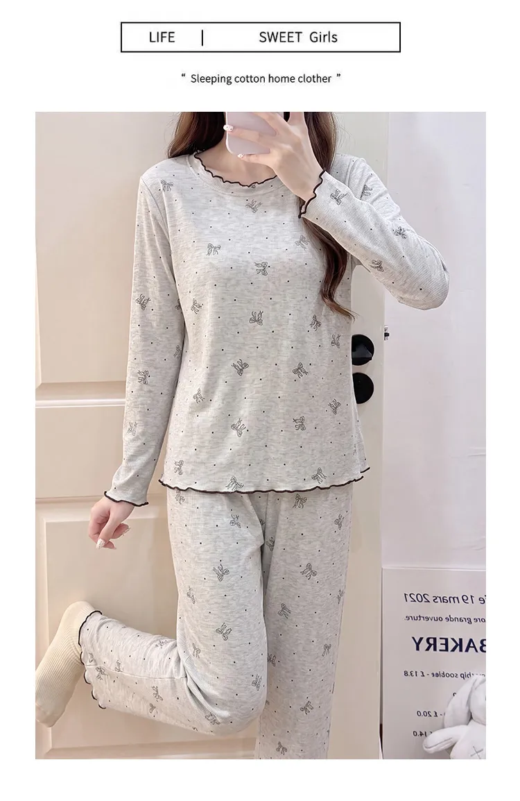 Modal Viscose Fixed Chest Pad Autumn Pajamas Women Long Sleeve Round Neck Cute Wearable Outside Homewear · Wholesale · OEM · Worldwide Shipping - Detail 8
