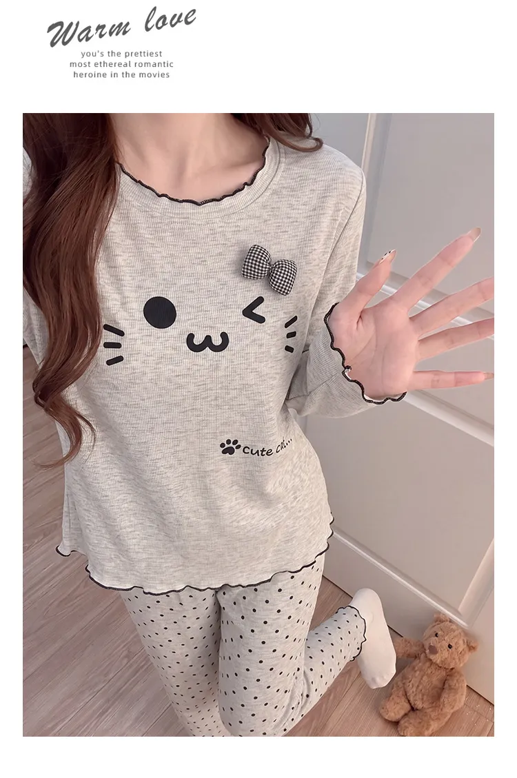 Modal Viscose Fixed Chest Pad Autumn Pajamas Women Long Sleeve Round Neck Cute Outer Wear Loungewear · Wholesale · OEM · Worldwide Shipping - Detail 6