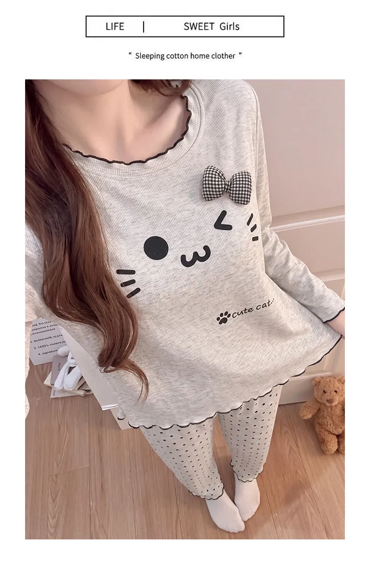Modal Viscose Fixed Chest Pad Autumn Pajamas Women Long Sleeve Round Neck Cute Outer Wear Loungewear · Wholesale · OEM · Worldwide Shipping - Detail 8