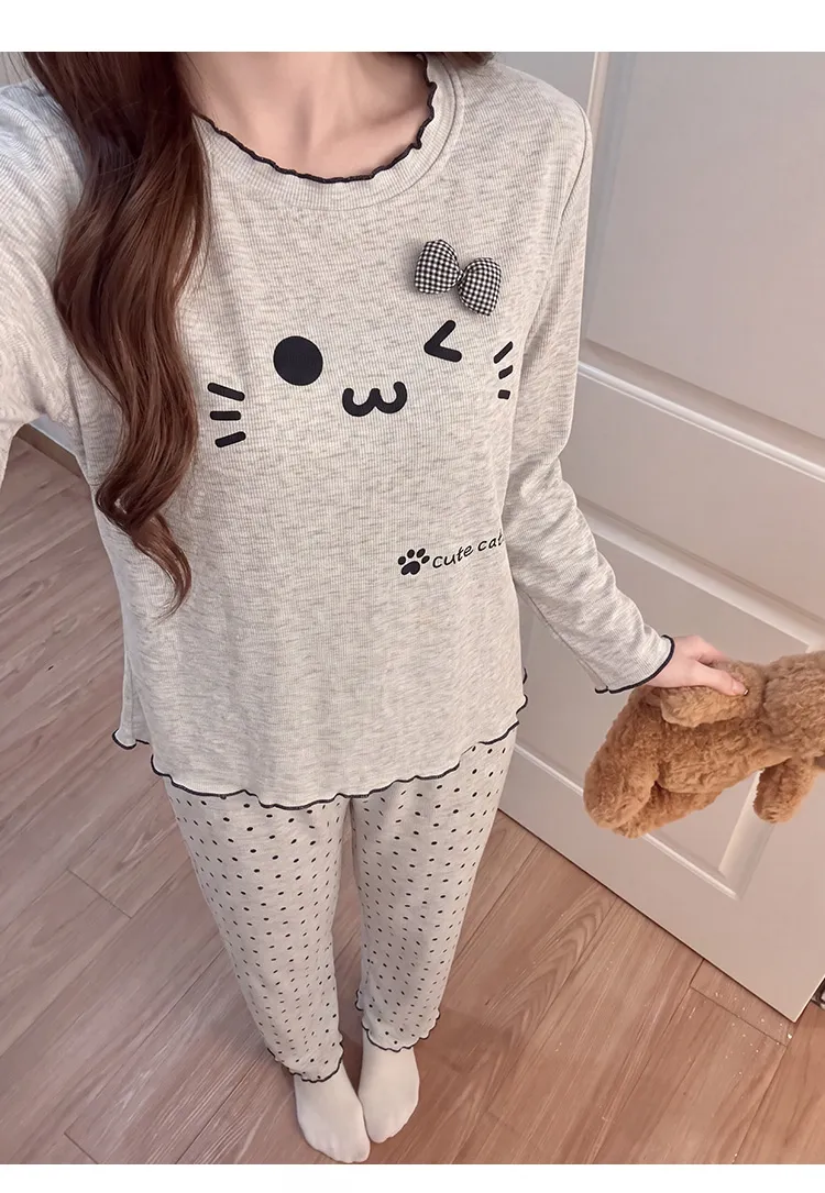 Modal Viscose Fixed Chest Pad Autumn Pajamas Women Long Sleeve Round Neck Cute Outer Wear Loungewear · Wholesale · OEM · Worldwide Shipping - Detail 7