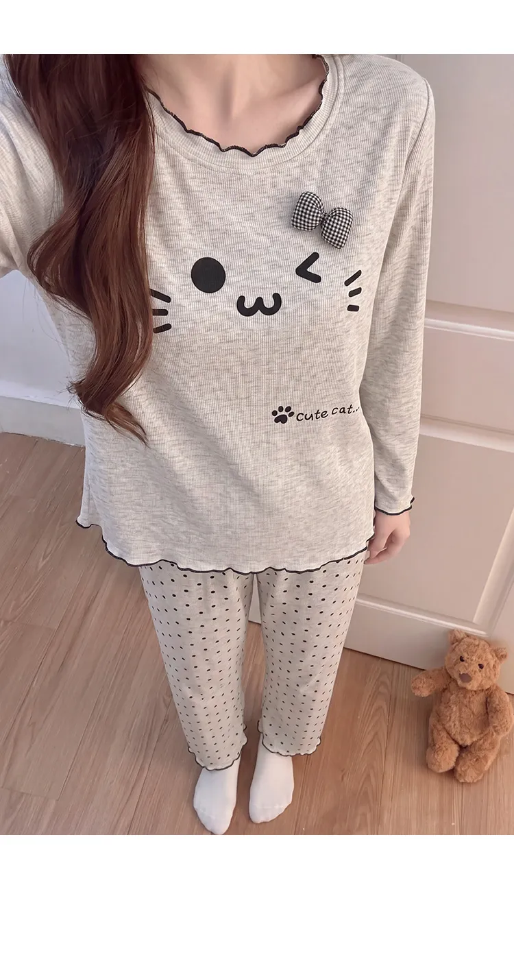 Modal Viscose Fixed Chest Pad Autumn Pajamas Women Long Sleeve Round Neck Cute Outer Wear Loungewear · Wholesale · OEM · Worldwide Shipping - Detail 9