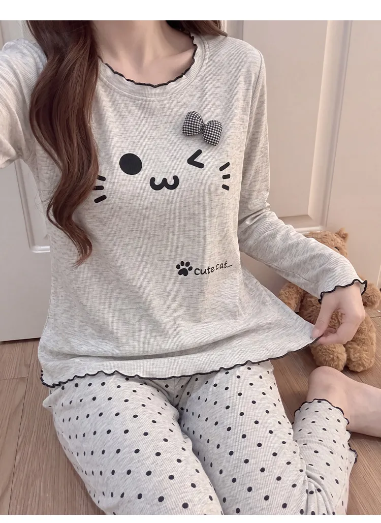 Modal Viscose Fixed Chest Pad Autumn Pajamas Women Long Sleeve Round Neck Cute Outer Wear Loungewear · Wholesale · OEM · Worldwide Shipping - Detail 5