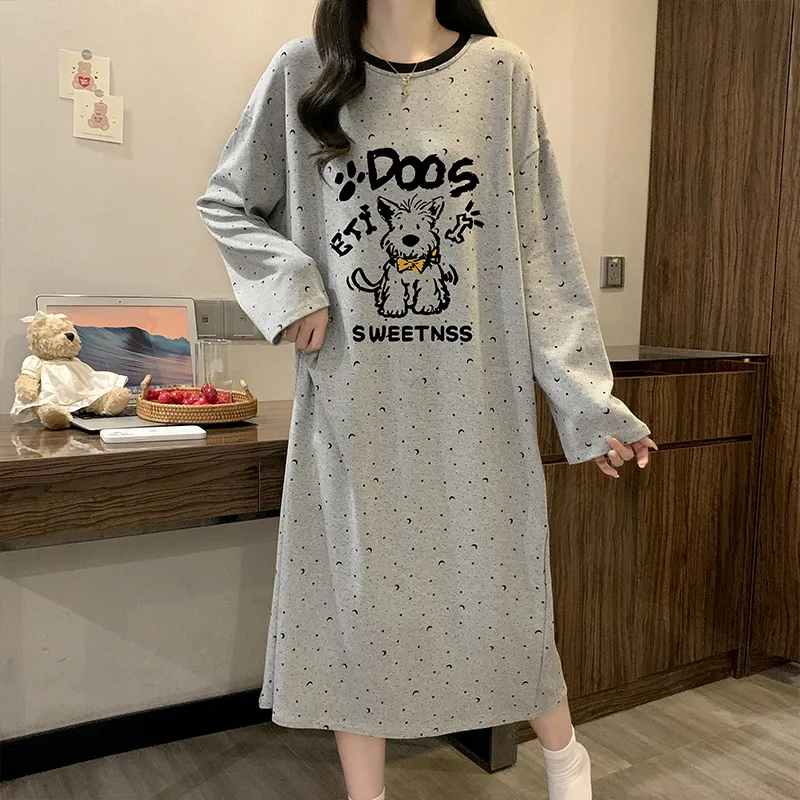 Keyuxin 가을 신상 순면 카툰 라운드넥 여성 긴팔 나이트드레스 홈웨어 · 도매 · OEM · 전 세계 배송 - View 2
