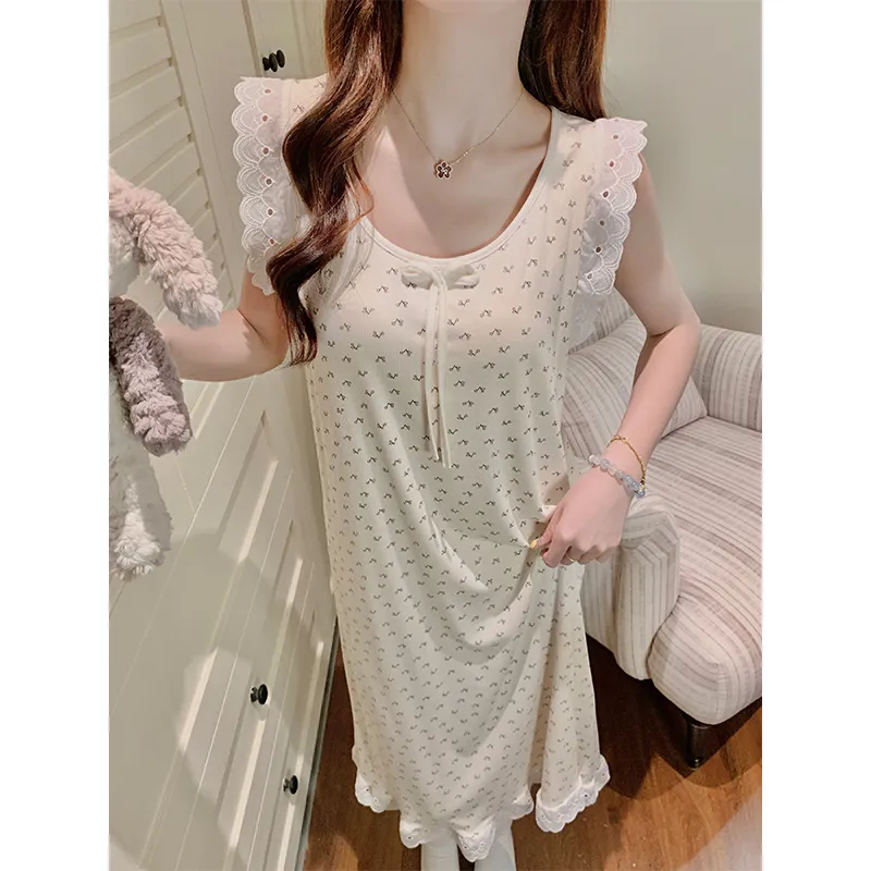 Modal Rayon Fixed Chest Pad Summer Vest Nightdress Women Lace Floral Wearable Outside Loungewear · Wholesale · OEM · Worldwide Shipping - View 4