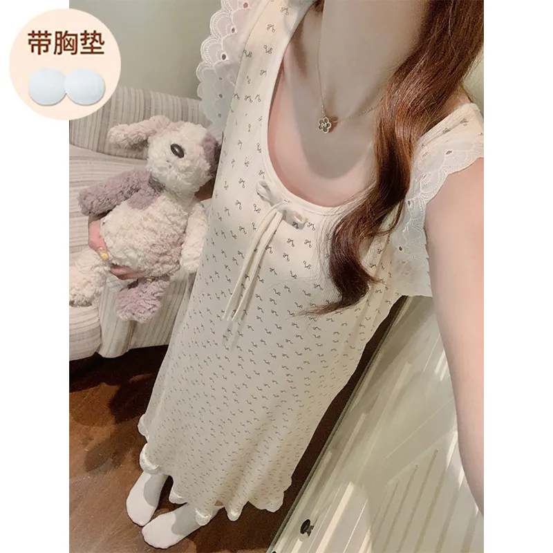 Modal Rayon Fixed Chest Pad Summer Vest Nightdress Women Lace Floral Wearable Outside Loungewear · Wholesale · OEM · Worldwide Shipping