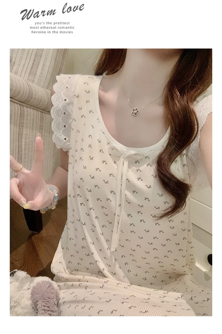 Modal Rayon Fixed Chest Pad Summer Vest Nightdress Women Lace Floral Wearable Outside Loungewear · Wholesale · OEM · Worldwide Shipping - Detail 6