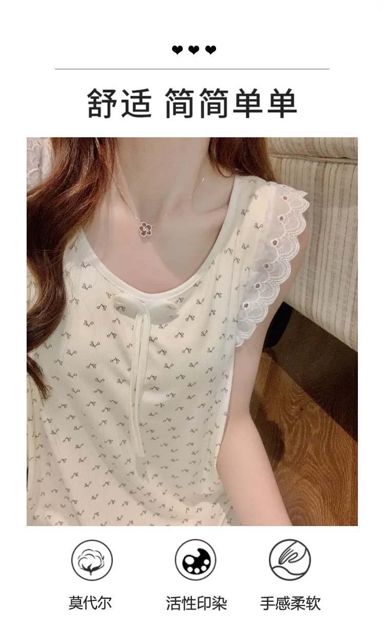 Modal Rayon Fixed Chest Pad Summer Vest Nightdress Women Lace Floral Wearable Outside Loungewear · Wholesale · OEM · Worldwide Shipping - Detail 2