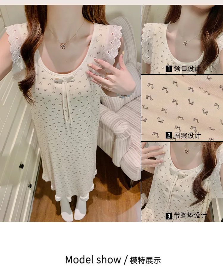 Modal Rayon Fixed Chest Pad Summer Vest Nightdress Women Lace Floral Wearable Outside Loungewear · Wholesale · OEM · Worldwide Shipping - Detail 4