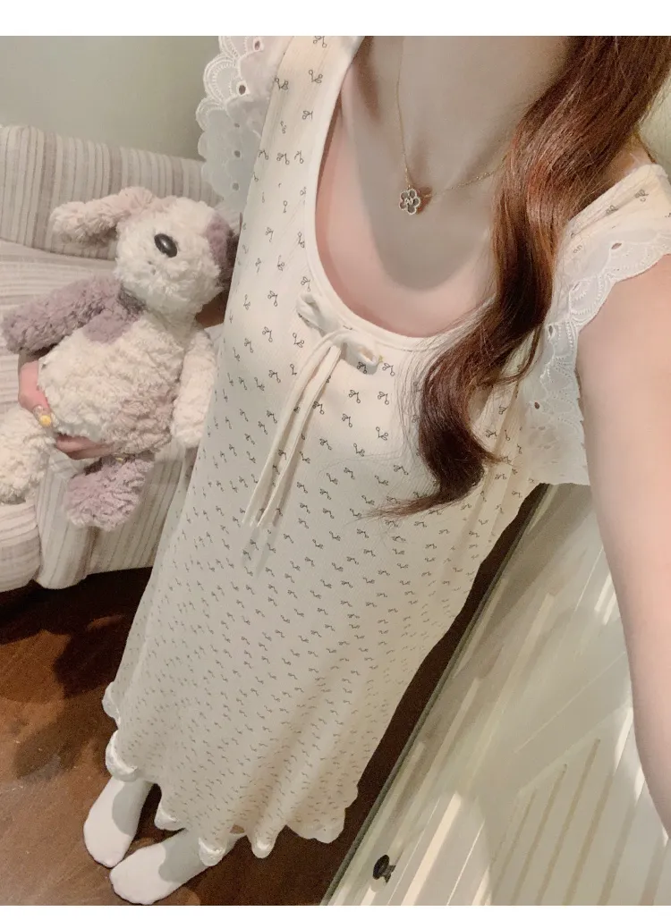 Modal Rayon Fixed Chest Pad Summer Vest Nightdress Women Lace Floral Wearable Outside Loungewear · Wholesale · OEM · Worldwide Shipping - Detail 5