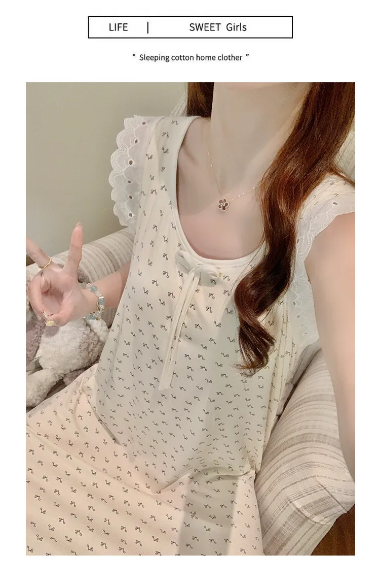 Modal Rayon Fixed Chest Pad Summer Vest Nightdress Women Lace Floral Wearable Outside Loungewear · Wholesale · OEM · Worldwide Shipping - Detail 8