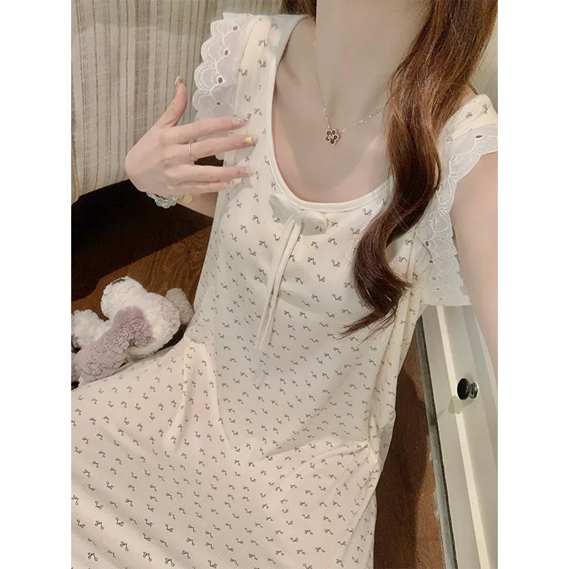 Modal Rayon Fixed Chest Pad Summer Vest Nightdress Women Lace Floral Wearable Outside Loungewear · Wholesale · OEM · Worldwide Shipping - View 3