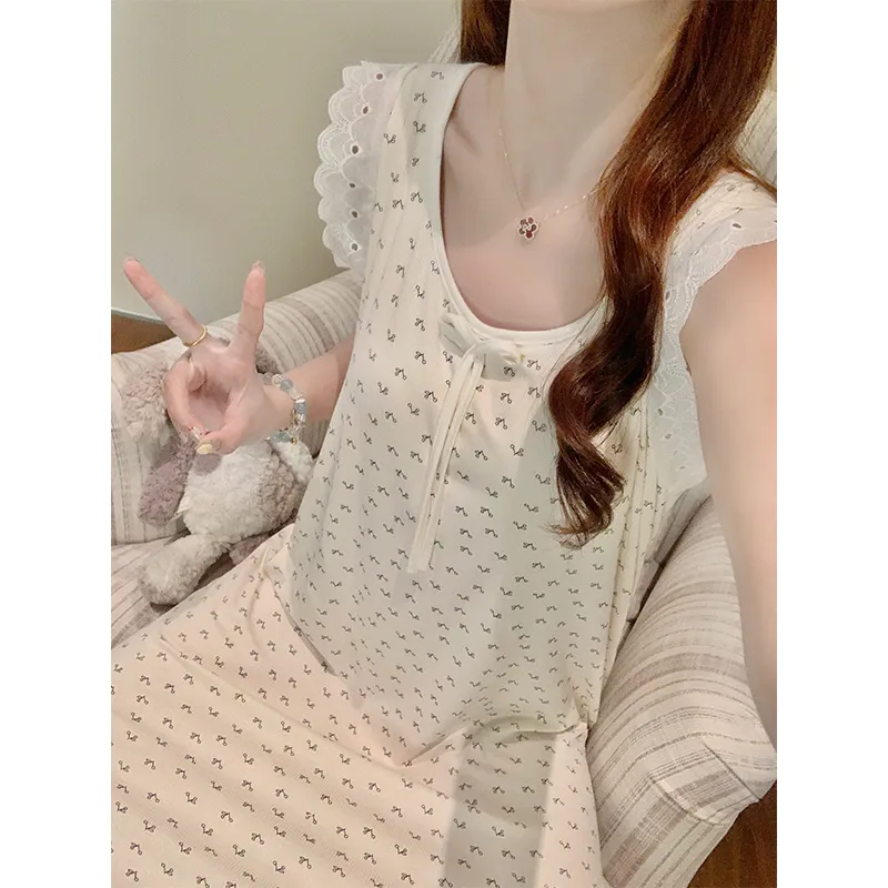 Modal Rayon Fixed Chest Pad Summer Vest Nightdress Women Lace Floral Wearable Outside Loungewear · Wholesale · OEM · Worldwide Shipping - View 2