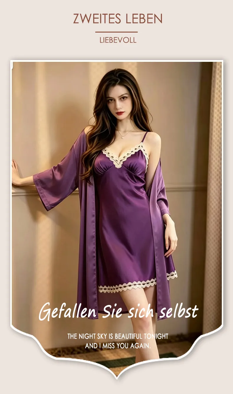 2026 New Women's Ice Silk Camisole Nightgown with Padding and Lace, Sexy Light Luxury Western-Style Premium Sleepwear · Wholesale · OEM · Worldwide Shipping - Detail 13
