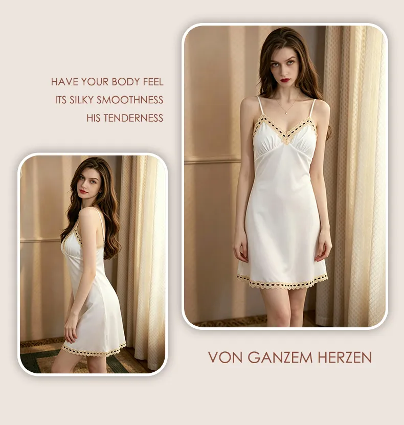 2026 New Women's Ice Silk Camisole Nightgown with Padding and Lace, Sexy Light Luxury Western-Style Premium Sleepwear · Wholesale · OEM · Worldwide Shipping - Detail 21