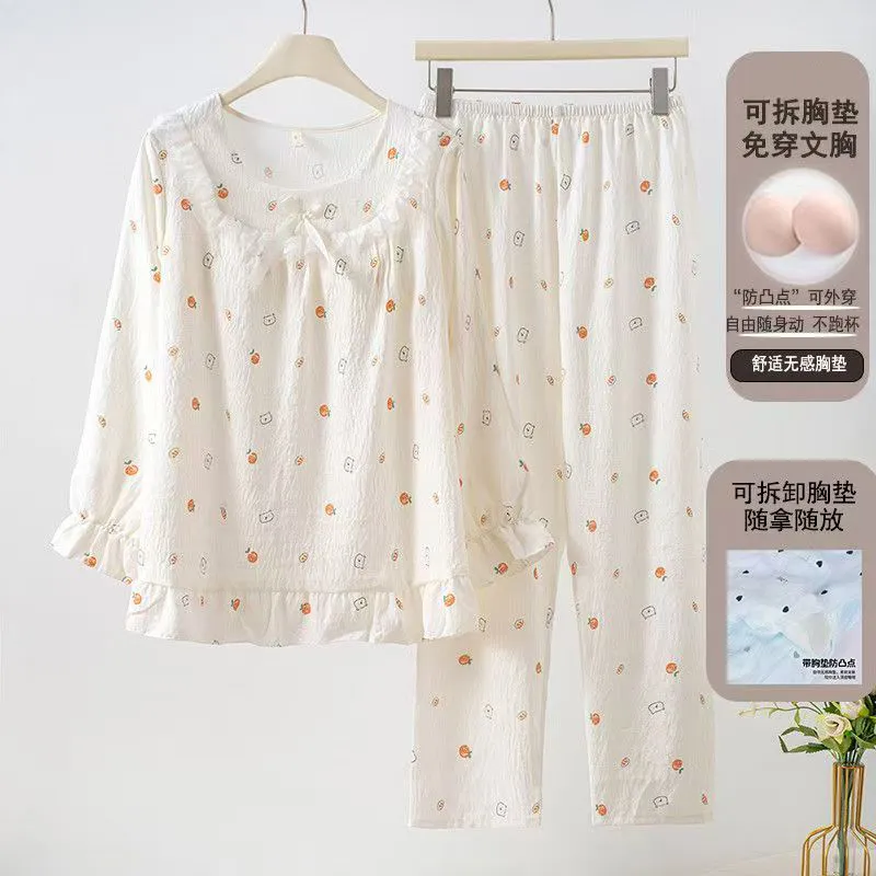 Nouveauté printemps-automne pyjama à manches longues avec coussinets d'allaitement, style princesse nuage coton dentelle, adorable et doux, tenue d'intérieur pour jeune fille · Grossiste · OEM · Mondial - Detail 13